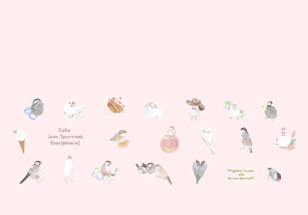 文鳥さんがいっぱい!文鳥好きさんのためのトートバッグ【薄ピンク】