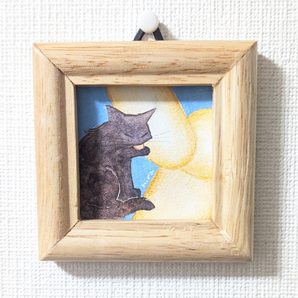 【ミニ原画】ラングドシャクッキー×長毛の黒ねこちゃん