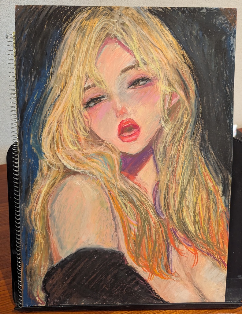 パステル画　手描きイラスト「金髪の女」