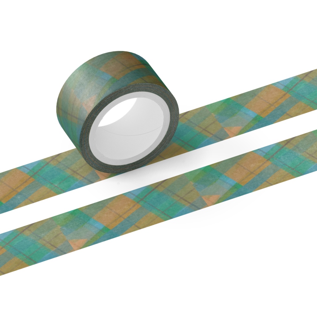 緑と橙のチェックのマスキングテープ