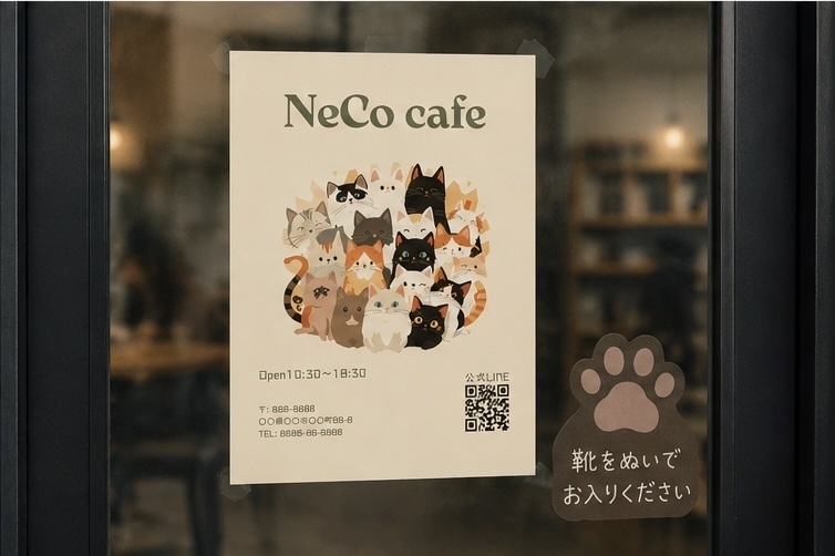 猫カフェ・ペットショップ向け ポスターテンプレート|Canva編集可能 ナチュラル かわいい