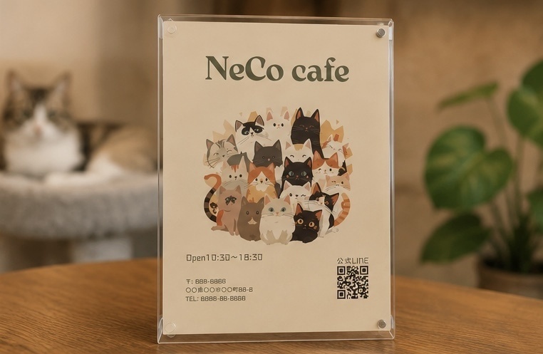 猫カフェ・ペットショップ向け ポスターテンプレート|Canva編集可能 ナチュラル かわいい
