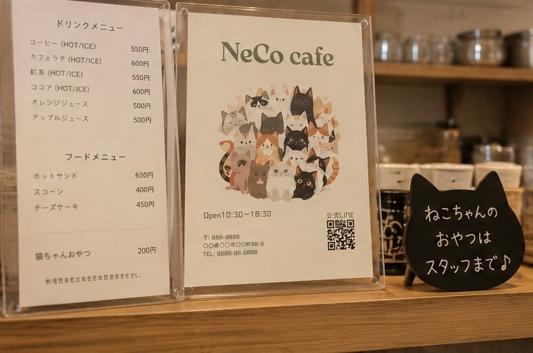 猫カフェ・ペットショップ向け ポスターテンプレート|Canva編集可能 ナチュラル かわいい