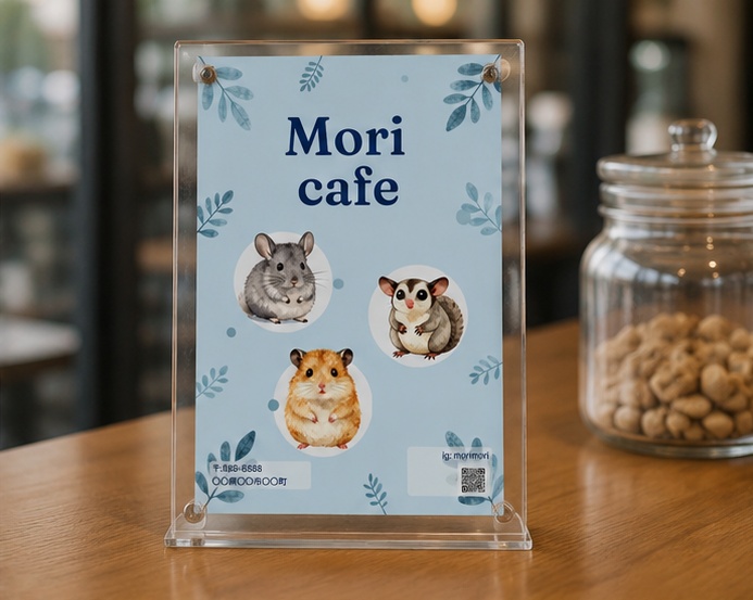 小動物カフェ・ペットショップ向け ポスターテンプレート|Canva編集可能 ハムスター チンチラ ナチュラル かわいい