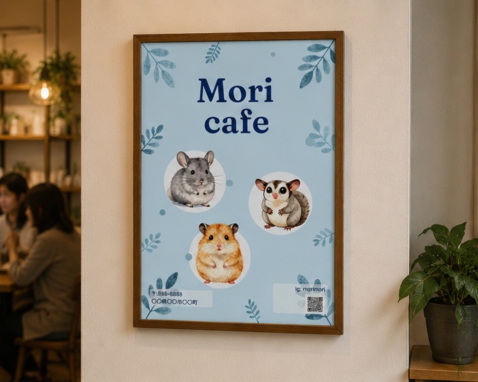 小動物カフェ・ペットショップ向け ポスターテンプレート|Canva編集可能 ハムスター チンチラ ナチュラル かわいい