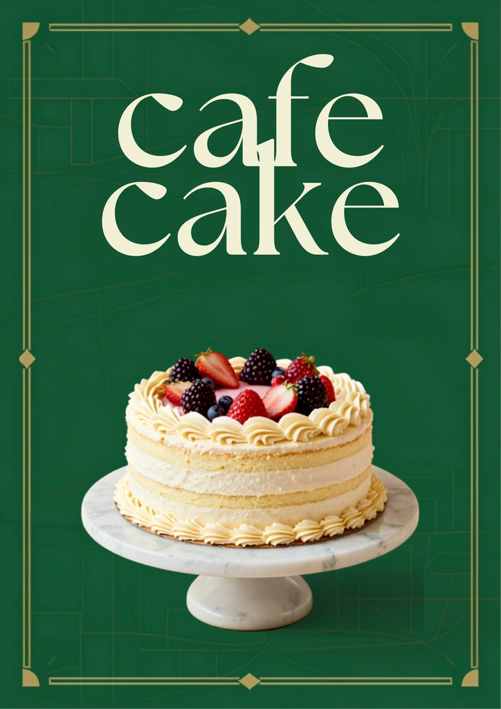 深緑×ゴールドが上品|ケーキ屋・カフェ向けポスター Canva