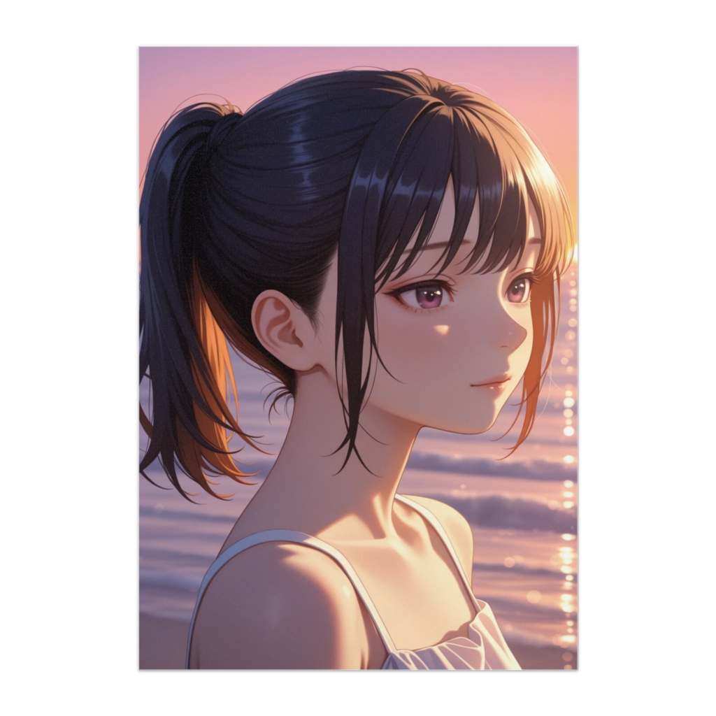 夕暮れの横顔 イラスト美女ポスター