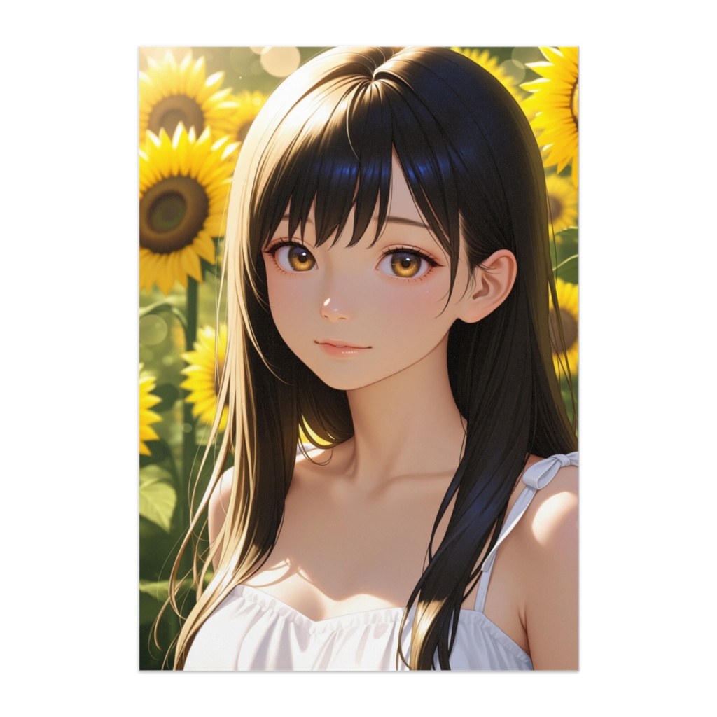 ひまわりと少女のまなざし イラスト美女ポスター