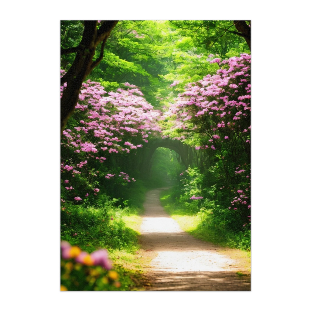 花咲くトンネルの小道 癒しの風景ポスター
