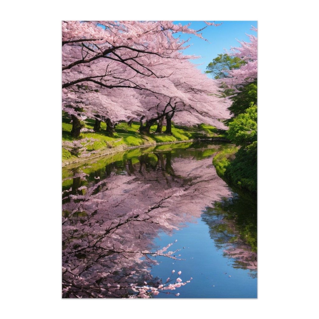 川辺に咲く春の記憶 桜並木ポスター