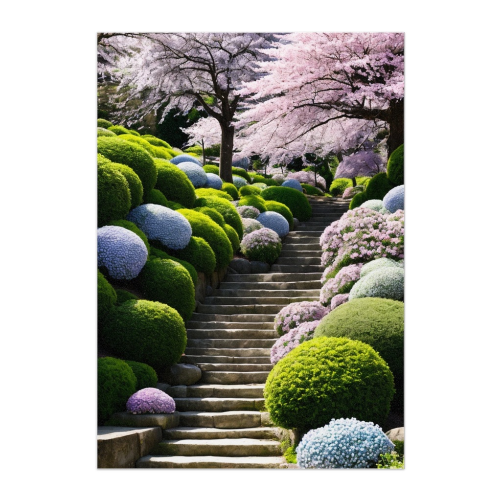桜庭園と石階段 和風幻想ポスター