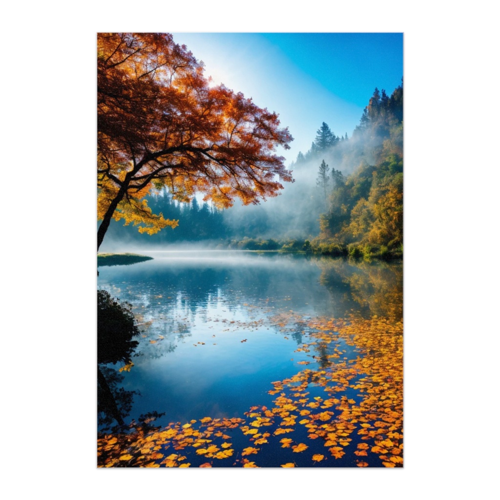 秋映の湖畔 紅葉リフレクションポスター