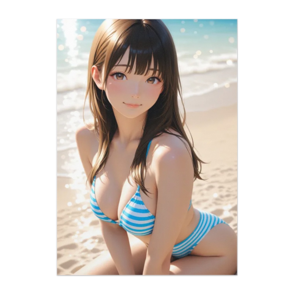 日差しと砂浜と微笑み　美少女ポスター