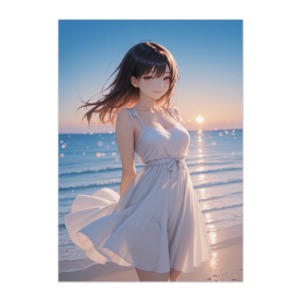 夕風に揺れるワンピースの少女 ファンタジーポスター