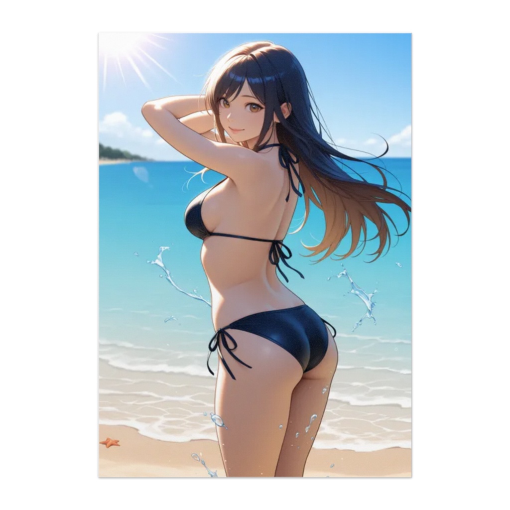 夏の浜辺でポーズを決める 美少女イラスト
