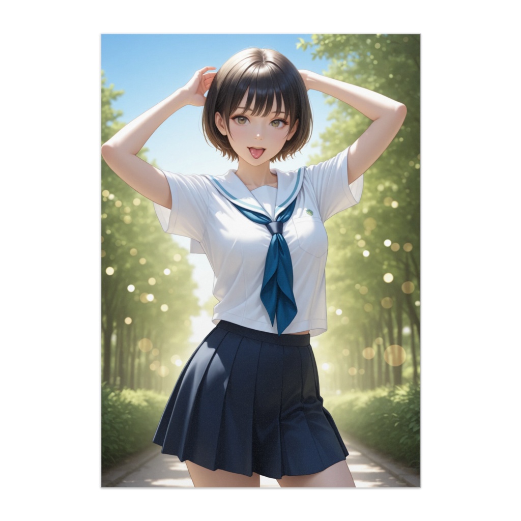 夏の笑顔|舌を出すセーラー服の美少女ポスター
