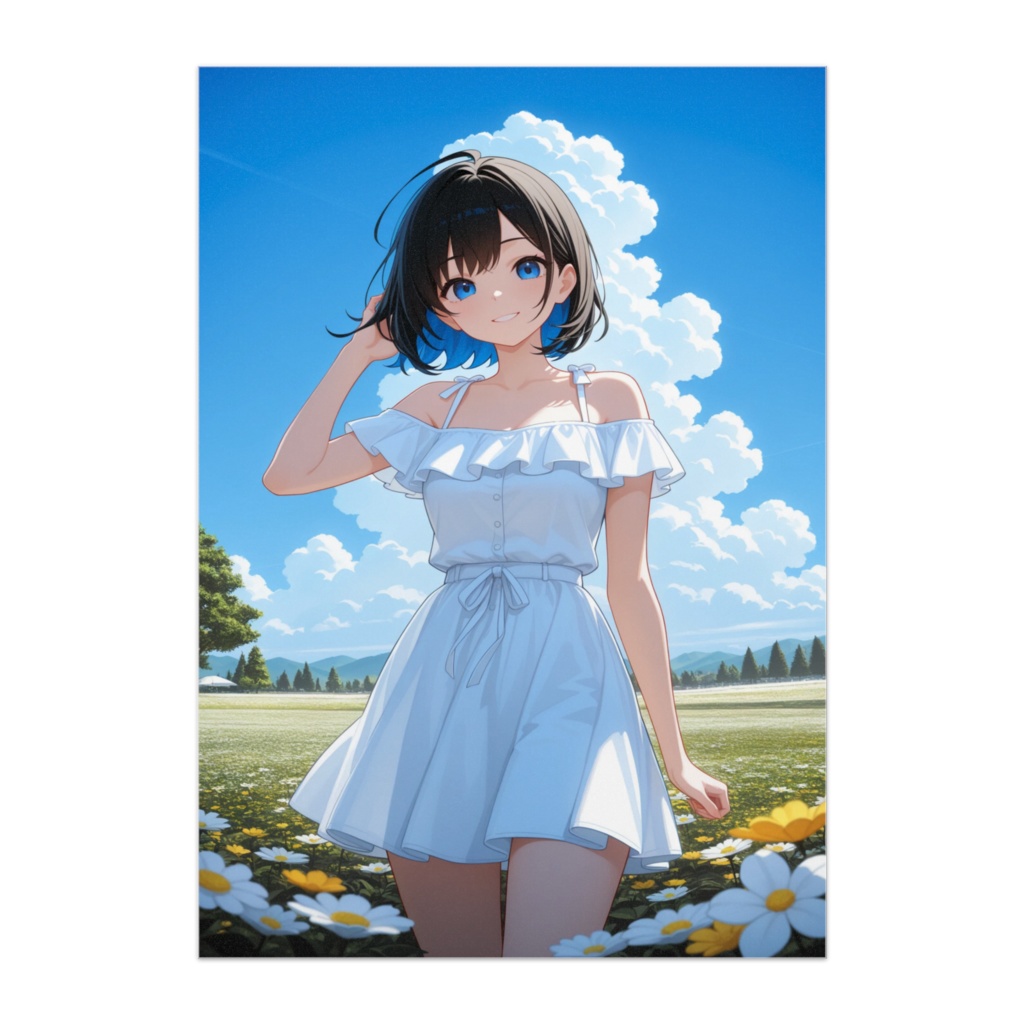 夏の笑顔と白いワンピースの少女