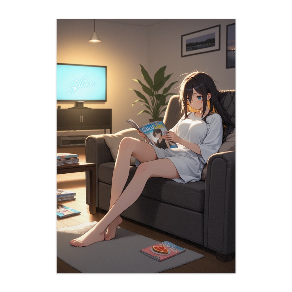ソファで読書する夜のひととき
