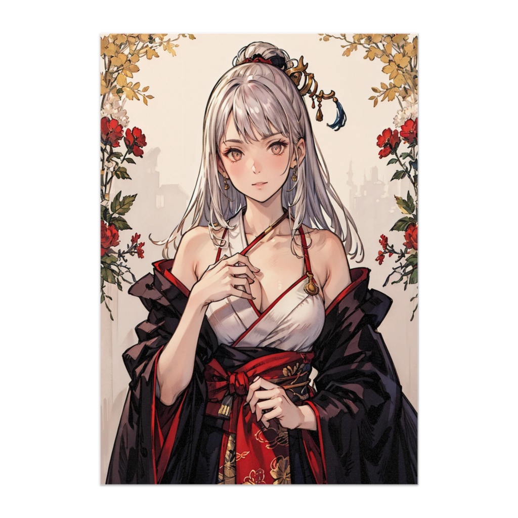花とともに佇む白銀の姫 