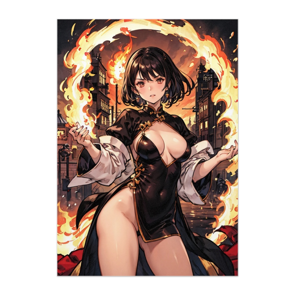 炎をまとう黒チャイナの魔術師 