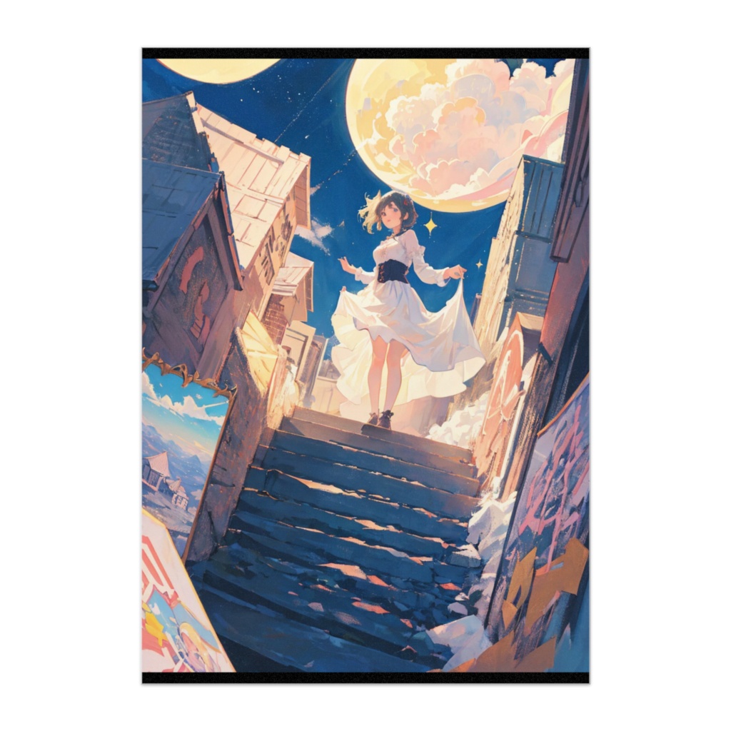 月夜の階段と白いドレスの夢