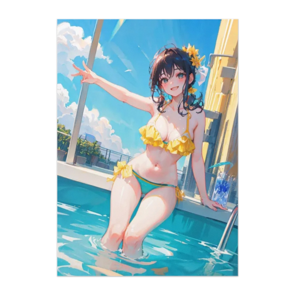 プールサイドのビキニ少女と夏の午後