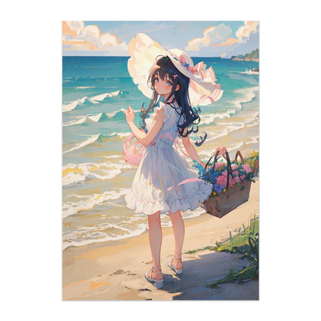 夏の浜辺と白ワンピースの少女