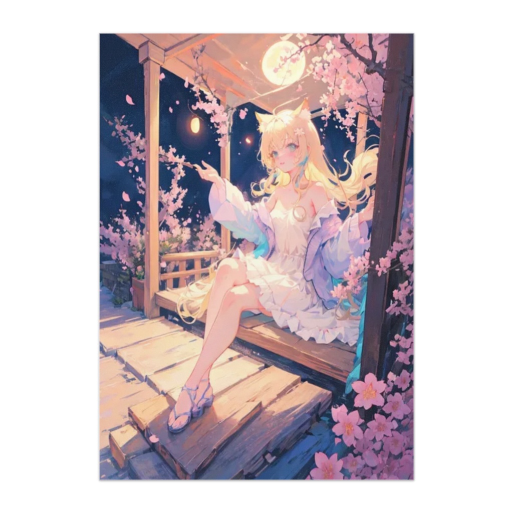 月夜に咲く桜と猫耳の少女