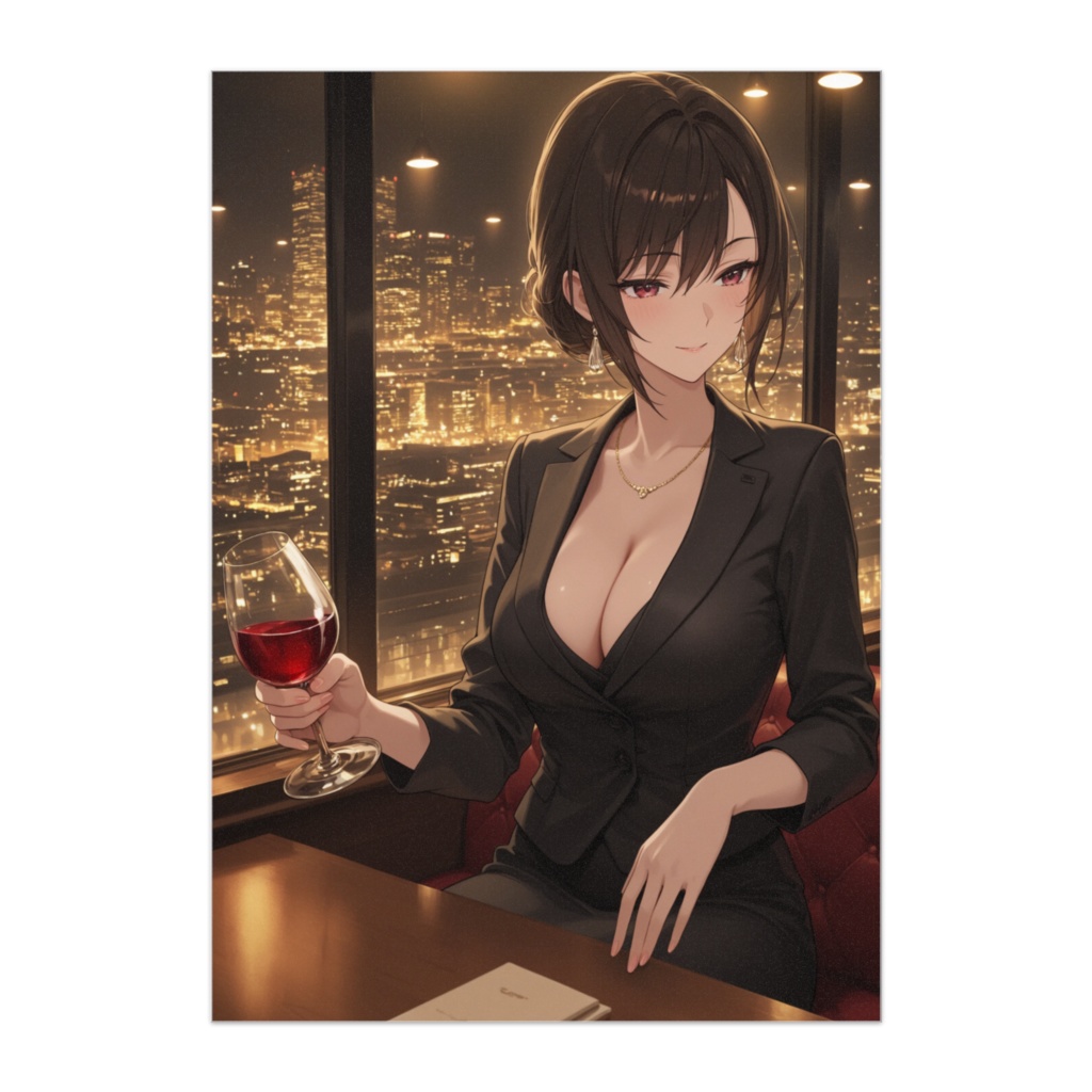 夜景に包まれたワインタイムの麗人