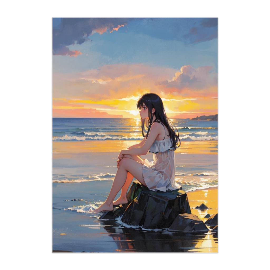 黄昏の海辺で