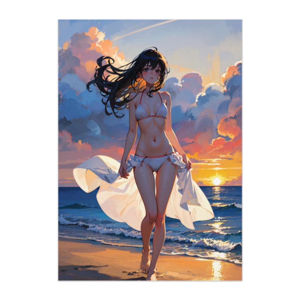 夕暮れの浜辺を歩く