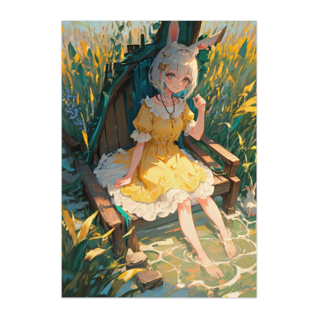 黄花に囲まれたうさみみ少女の夏午後