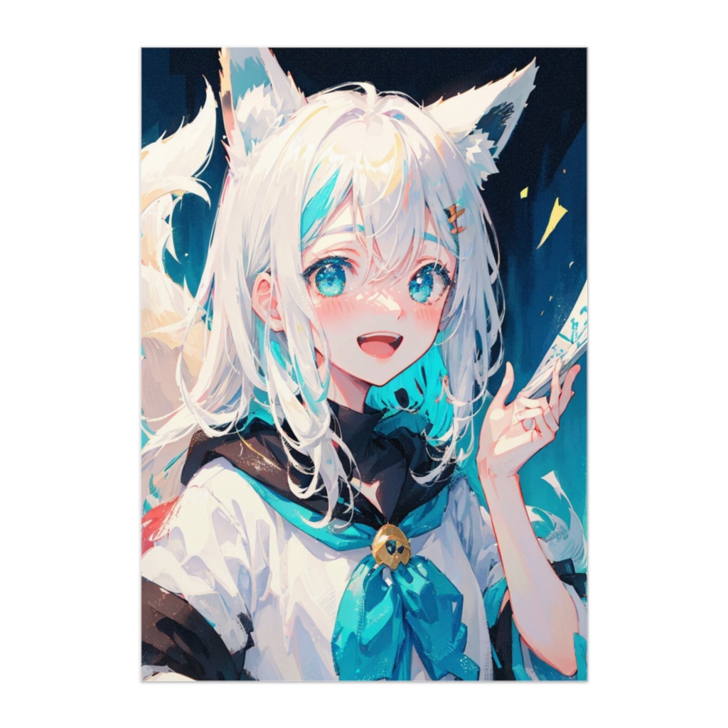 碧眼の笑顔と白銀の狐耳少女