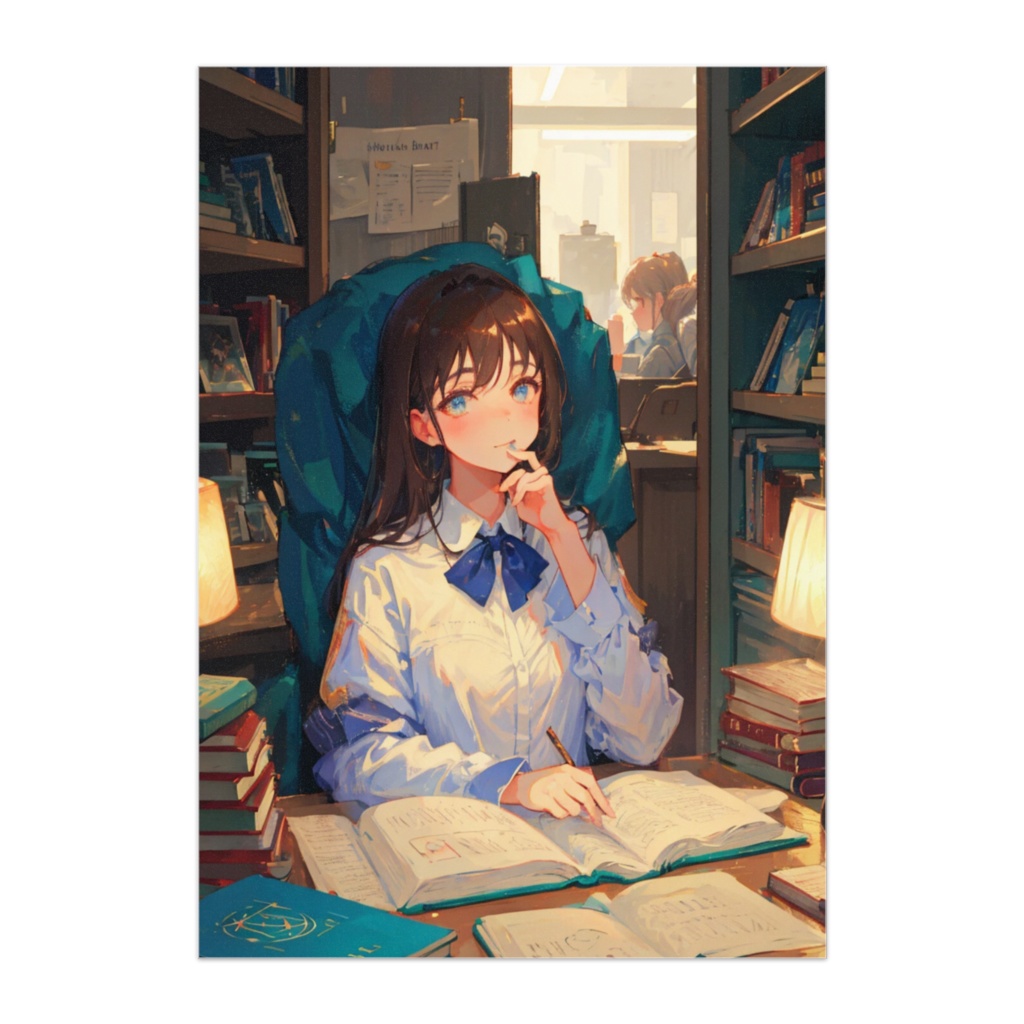 図書室で勉強する碧眼の少女