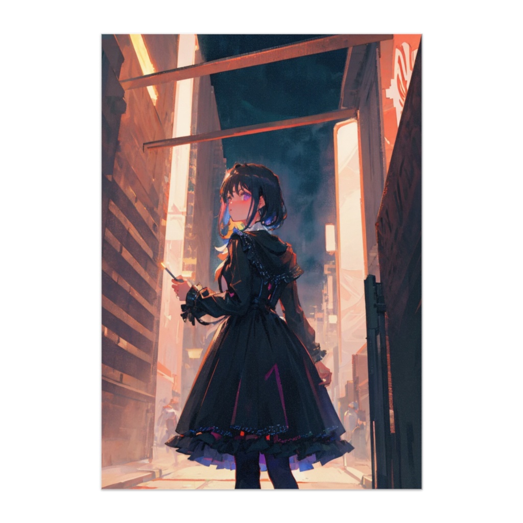 夜街に佇む黒衣の少女