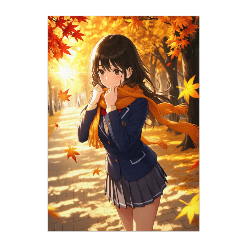秋風に舞う女子高生美少女ポスター
