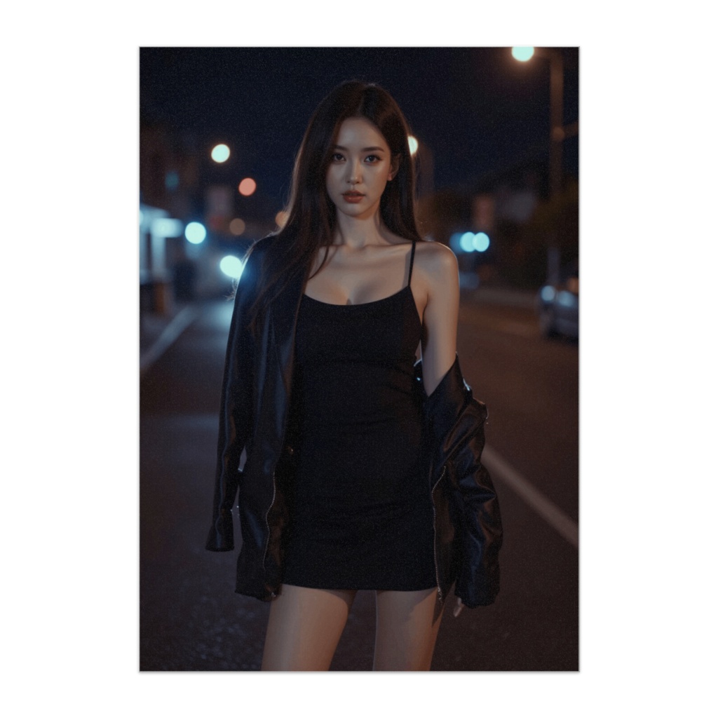 ブラックワンピとジャケットの夜街美女ポスター