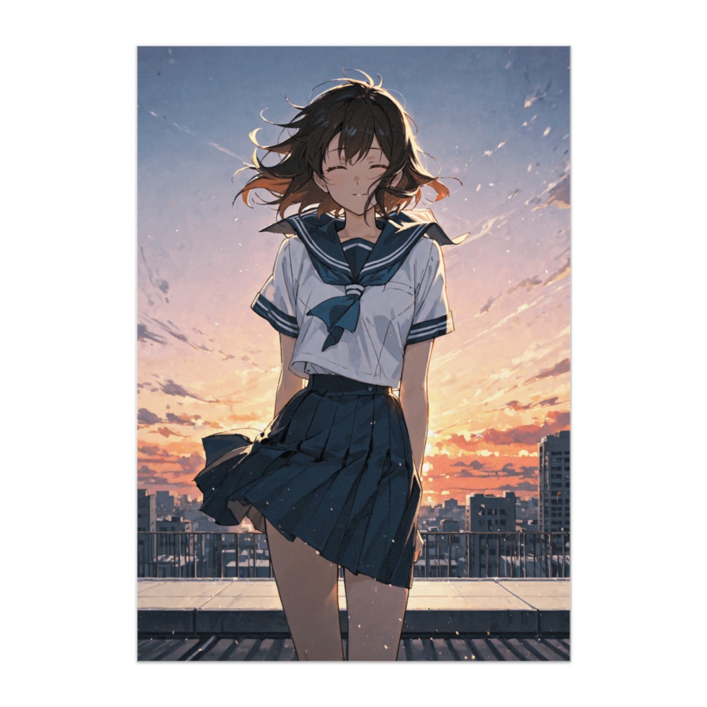 夕暮れに微笑む少女