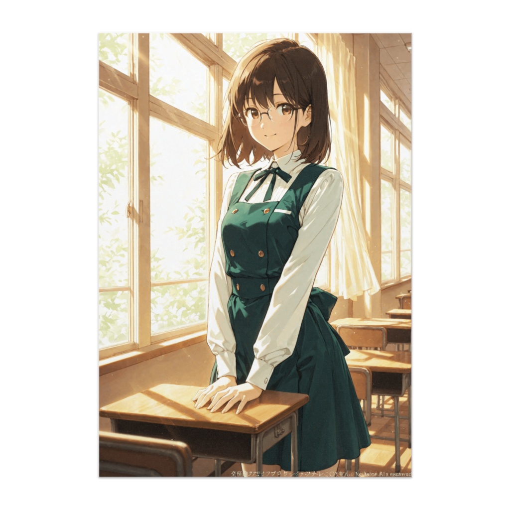 教室の窓辺に佇む眼鏡の少女