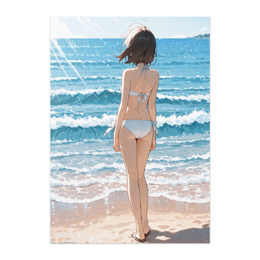 白いビキニの清楚美少女と夏の海