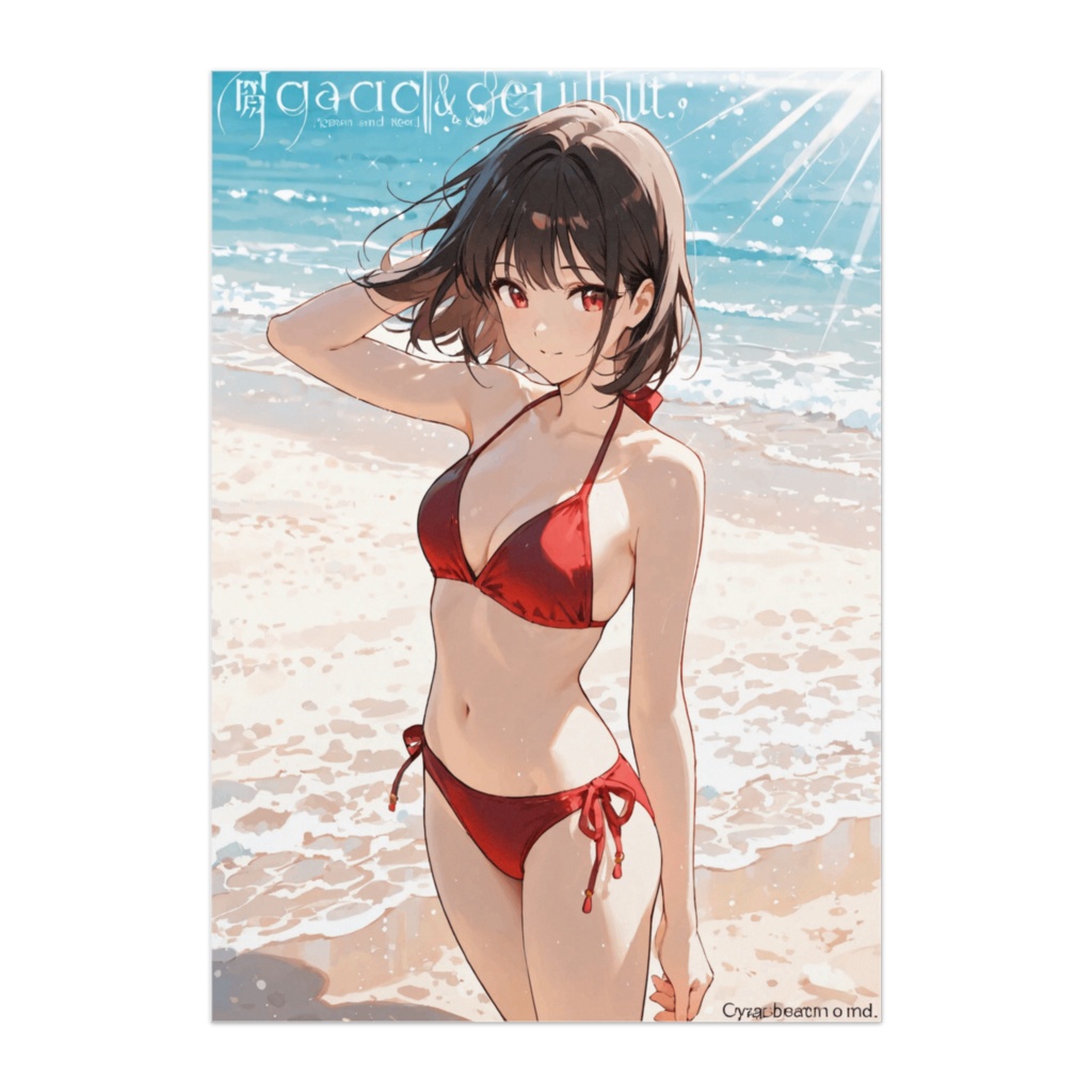 赤ビキニ美女と夏の浜辺