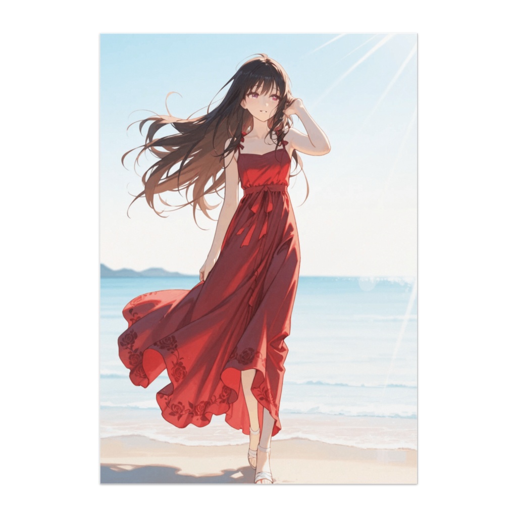 紅いドレスと夏の海