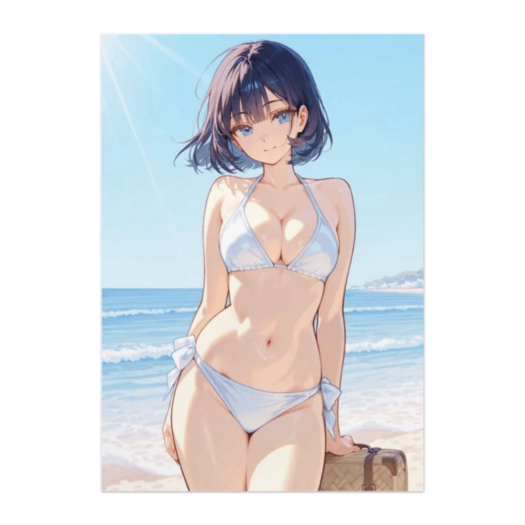 白ビキニの海辺美少女  