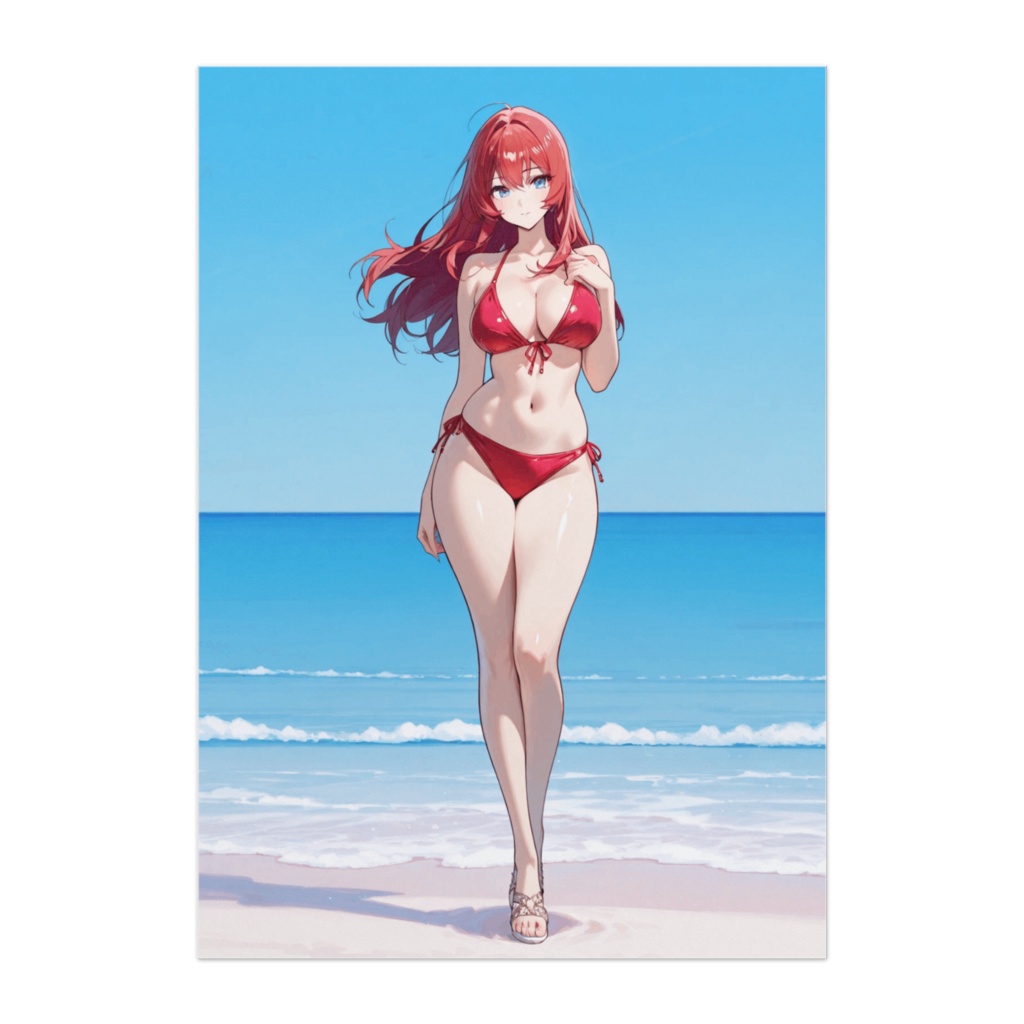 赤いビキニで夏を彩る浜辺の美女
