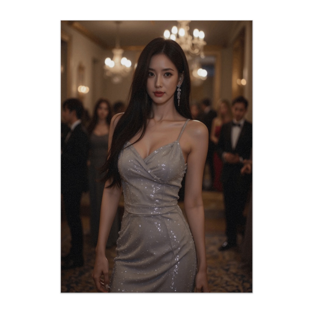 シルバーラメドレスのエレガント美女