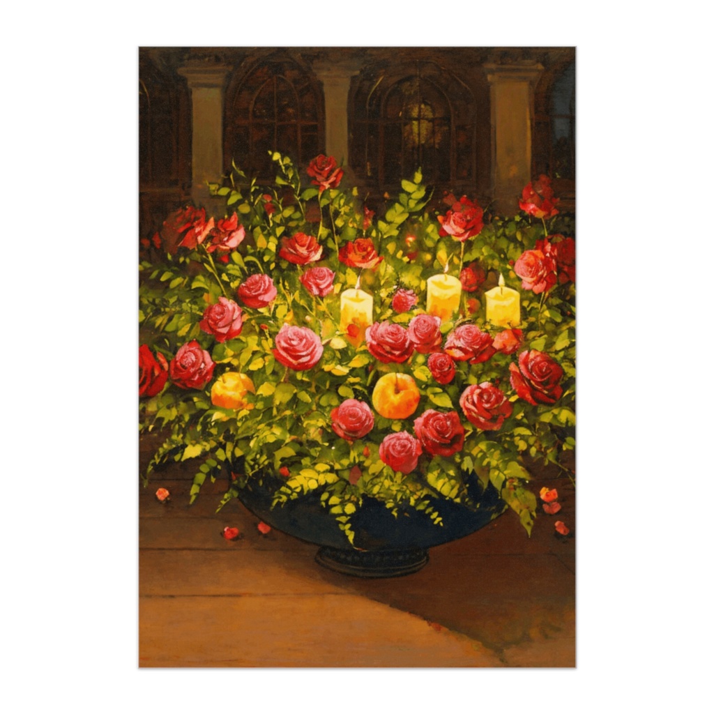 キャンドルの灯りと薔薇
