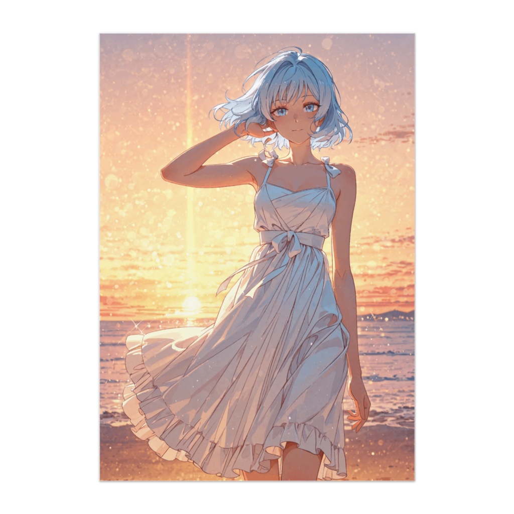 夕暮れの浜辺少女ポスター  