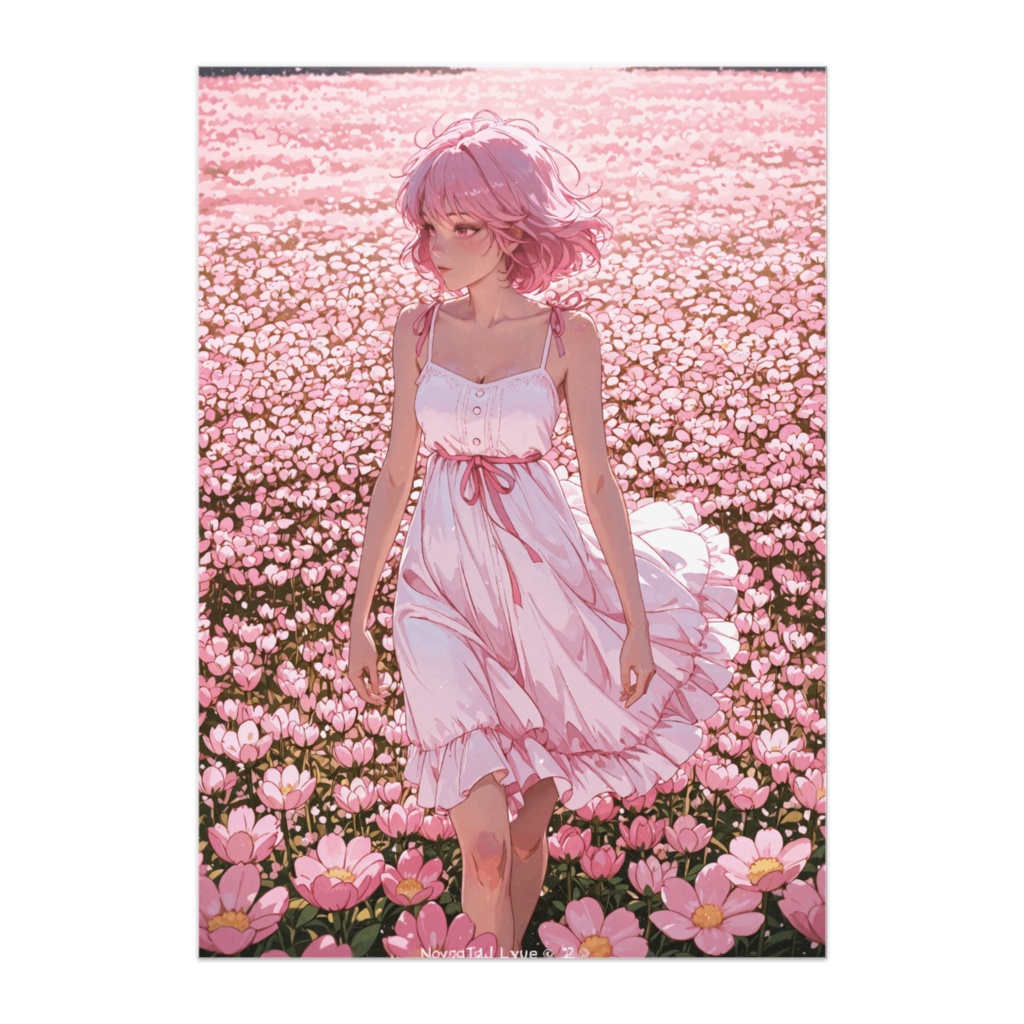 花畑のピンク少女ポスター  