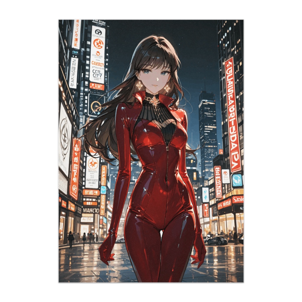 サイバーパンク赤スーツ美女ポスター  