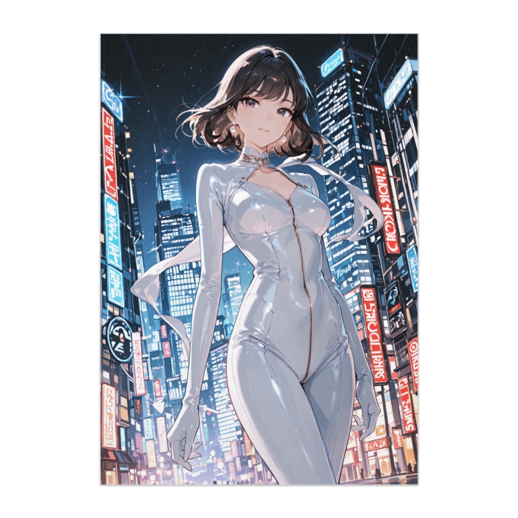 サイバーパンク白スーツ美女ポスター